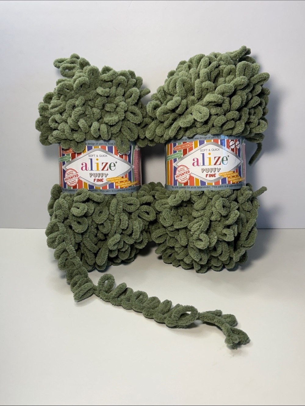 Alize Puffy Fine Loop Yarn - Light Sage Green